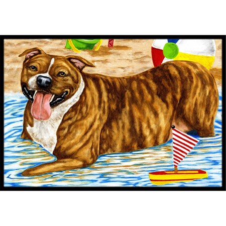 Carolines Treasures Beach Bum Staffie Indoor or Outdoor Mat- 18 x 27 AMB1338MAT